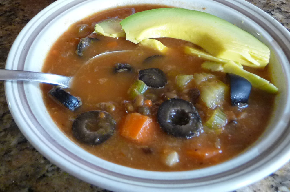 Lentil Soup with Olives and Avos
