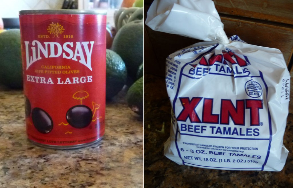 Lindsay olives and XLNT tamales