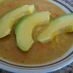 Butternut Squash Soup topped with avocados