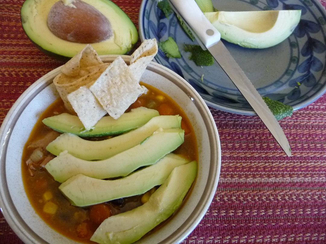 Southwest Chicken Soup with avocados