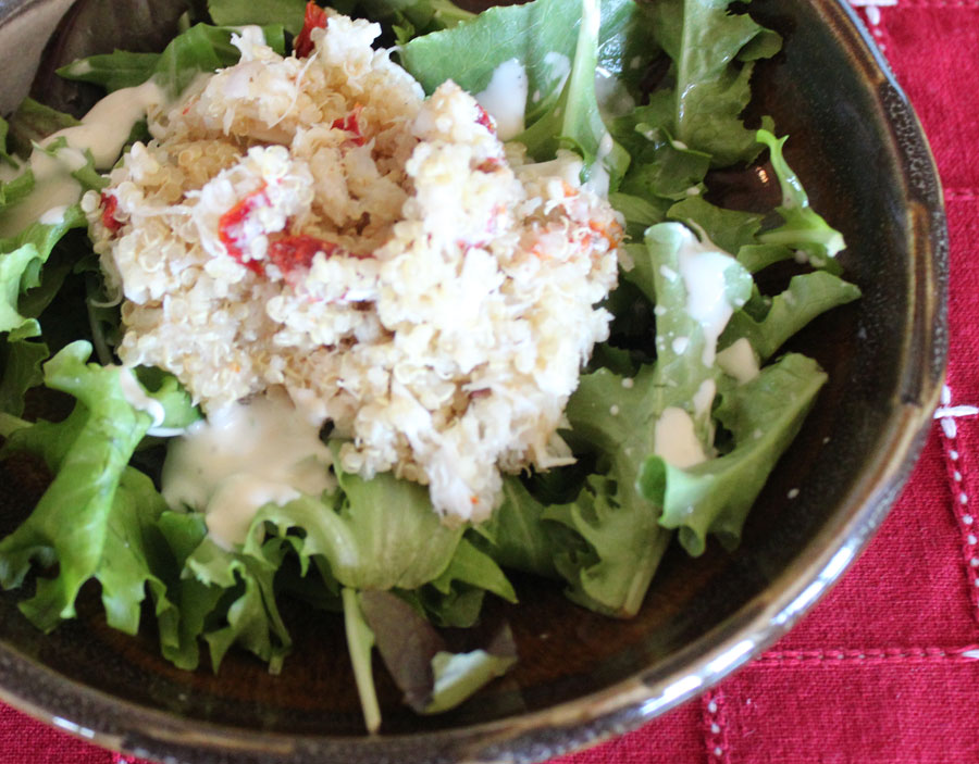 Crab adn Quinoa Salad on Greens 