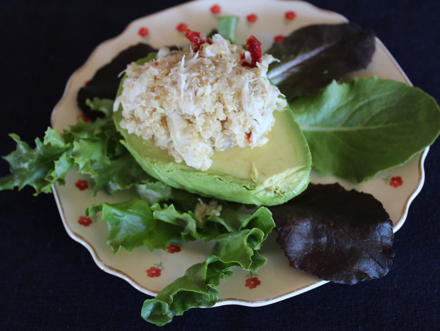 stuffed avocado with crab and quinoa