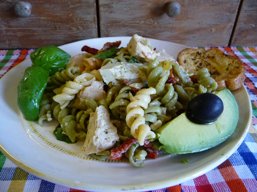 warm Mediterranean chicken pasta salad