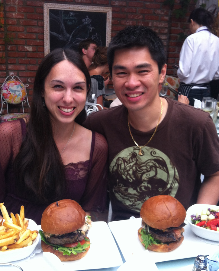 Allison and Son with sushi burgers