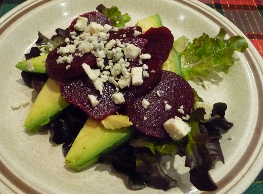 baby beets with Fuerte avocados