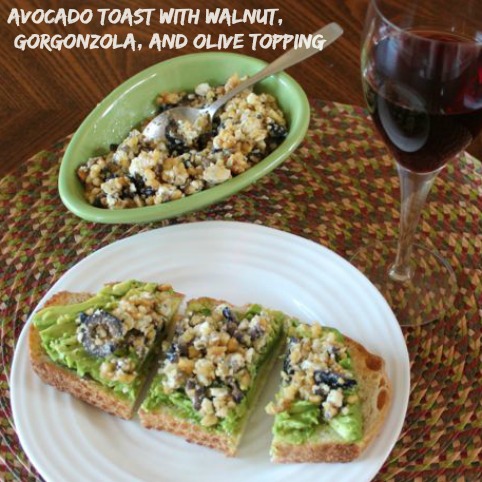 avocado-toast-with-walnut-gorgonzola-olive-toppping