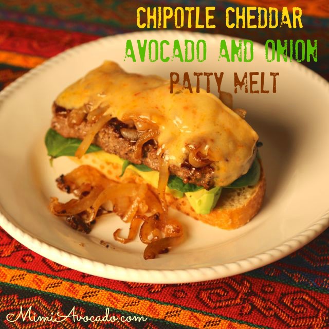 cheddar, avocado, and onion patty melt