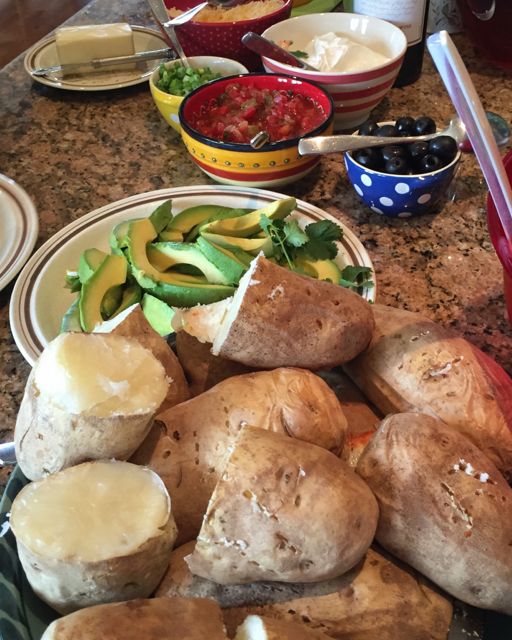 Baked Idaho potatoes with all the fixings for Mother's Day