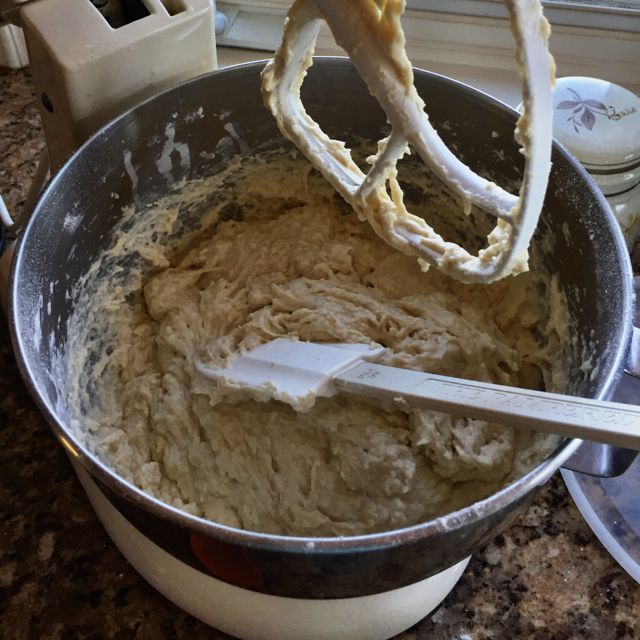 mixing the dough for cheesy bread