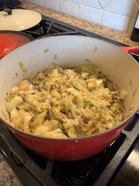 Cooking cabbage and bacon 