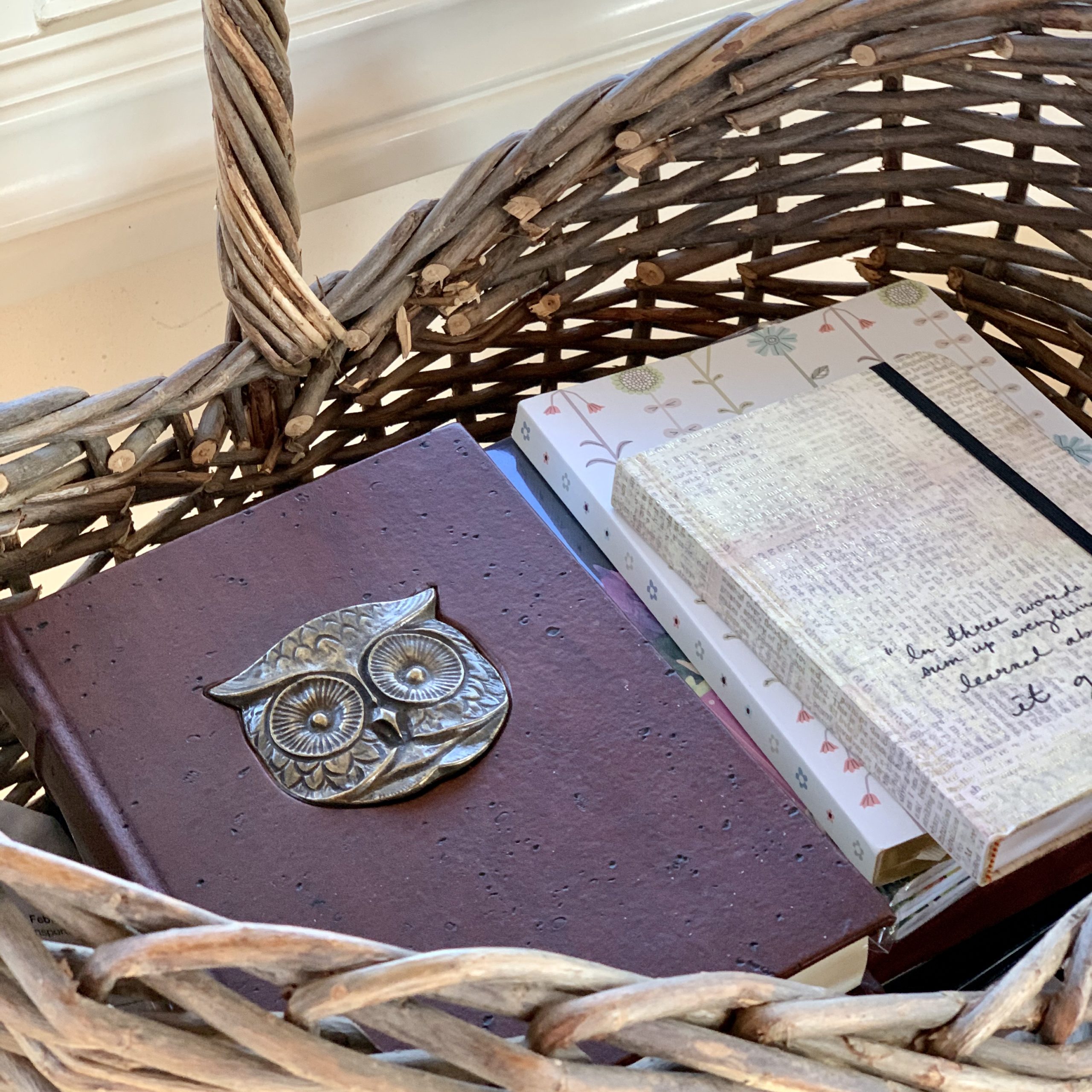 journals in a basket