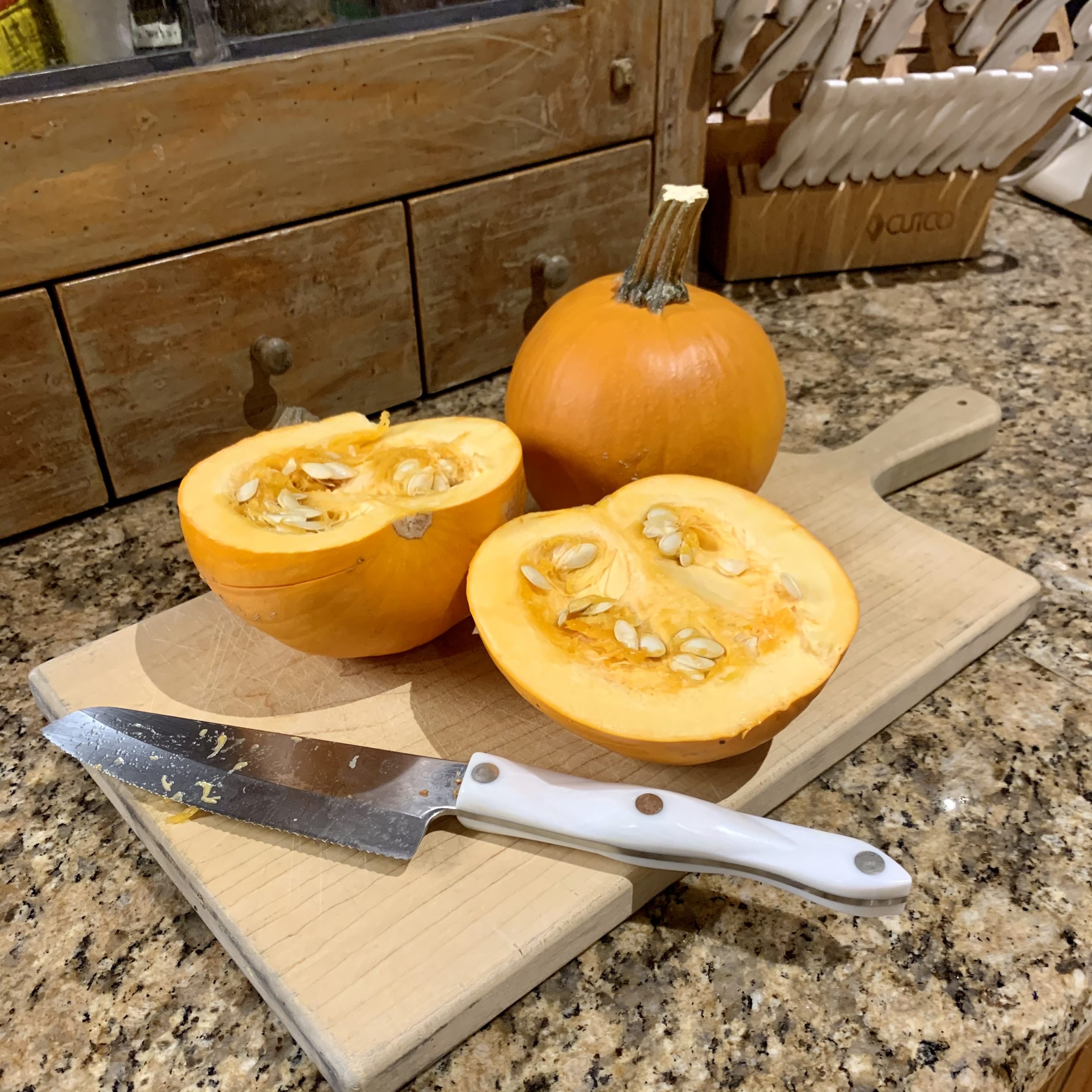 pumpkins, cut open for roasting